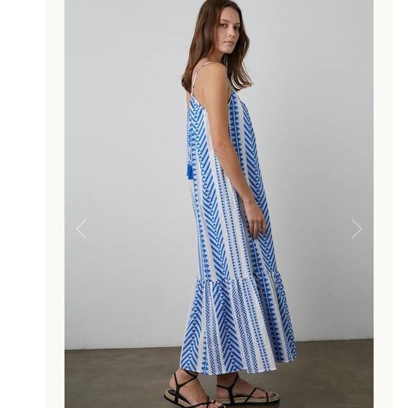 Velvet by Graham & Spencer Dinae Jacquard Maxi Dres in White & Colbot Blue - Picture 13 of 13